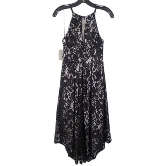 Aidan Mattox Lace Hi Lo Dress - Black Ivory 2 - Picture 3 of 8